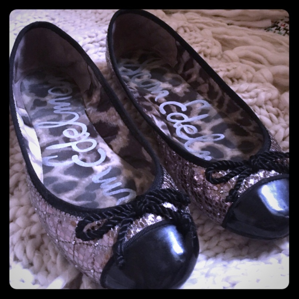 Sam Edelman Silver and Patent Black ballet flats
